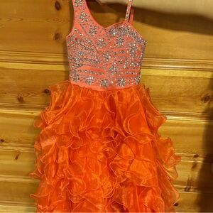 Orange Ruffled Dress with Rhinestone Bodice